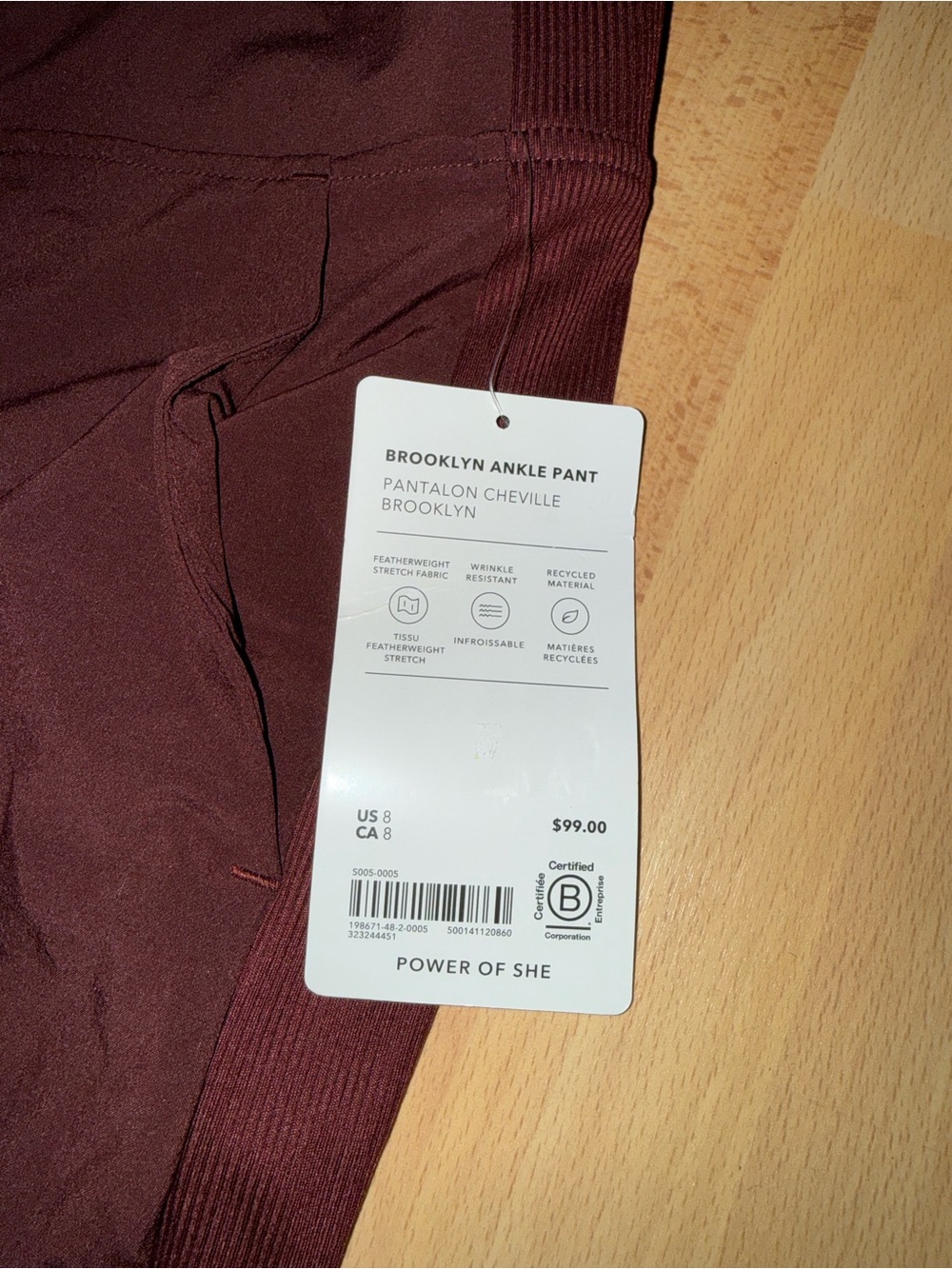 Athleta Brooklyn Pant- Garnet size 8 - Picture 3 of 3